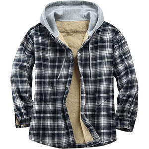 Veste longue élégante en flanelle à carreaux pour homme, manteau d'hiver décontracté matelassé à capuche, en tissu tricoté patchwork, motif réversible décoré - Product Image 3