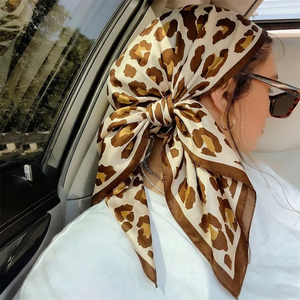 Leopard Print Neckerchief Hijab Scarf For Women Silk <b>Satin</b> <b>Headband</b> Hair Scarves Female Square Shawls Ladies Head Bandana - Product Image 5