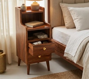 Factory Direct Solid Wood Nightstand | Bedside <b>Table</b> with Storage Drawer & Shelf | Modern Rustic Bedroom Furniture | Jodhpur - Product Image 1