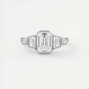 Bague de fiançailles à cinq pierres en diamant de laboratoire taille émeraude de 2,16 carats en or blanc 14 carats style déco - Product Image 3