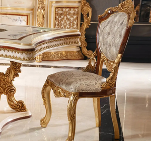 Ensemble de table à manger en teck massif doré royal de luxe, meubles de salle à manger sculptés à l'ancienne, fabriqués en Indonésie - Product Image 6