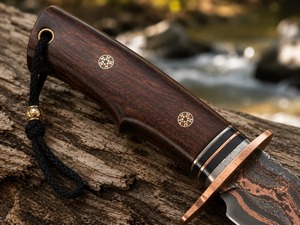 Cuchillo Artesanal Personalizado de Acero de Damasco con Mango de Madera de Palisandro de 12 Pulgadas y Empuñadura de Cobre con Mosaico - Product Image 2
