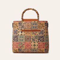 Sac fourre-tout en cuir PU pour femmes, poignée supérieure en bambou, bandoulière amovible, sac à bandoulière vintage à fleurs, grande capacité avec fermeture éclair