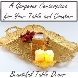 Gold Turkish <b>Coffee</b> Tea Serving Tray <b>Table</b> Home Decorative Handle Gold Vintage Brass Fancy <b>Rectangle</b> - Product Image 3