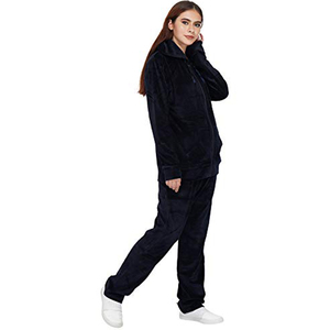 Ensemble de survêtement décontracté d'été pour femmes adultes, en molleton noir, séchage rapide, sportif, 2-en-1, col rond, fermeture éclair, manches longues, couleur unie - Product Image 2