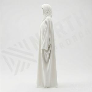 Abaya de conception élégante et modeste pour femmes musulmanes, robe de l'Aïd, ornée de perles, légère, longueur cheville, en polyester soyeux, ensemble 2 pièces Kaftan - Product Image 3