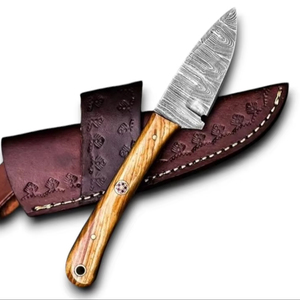 มีดดาบเหล็กดามัสกัสขนาด 3 นิ้ว ใบมีดคมกริบ ปลายแหลม ด้ามจับเต็มด้าม สำหรับพกพา ใช้ในชีวิตประจำวัน เอาตัวรอด ตั้งแคมป์ กิจกรรมกลางแจ้ง พร้อมปลอกหนัง ด้ามไม้ปักก้า รับผลิตแบบ ODM/OEM - Product Image 1