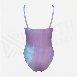 Women's One-Piece Tie Dye Swimsuit <b>Square</b> <b>Neck</b> Spandex Polyester Stretch <b>Bodysuit</b> Gradient Color Knitted Beachwear - Product Image 2