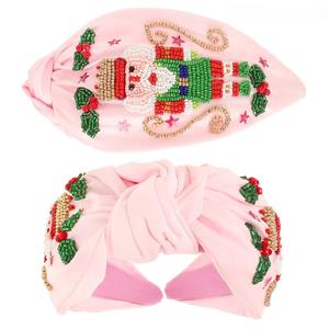 Diadema Navideña Hecha a Mano con Cuentas Rosas y Bordado de Diseño de Santa Claus, Accesorio Festivo y Elegante para el Cabello de Mujer - Product Image 1