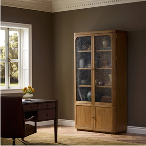 <b>Modern</b> Wood Bookcase with Glass Doors 4 <b>Shelves</b> Storage Cabinet Living Room Furniture Midcentury Design - Product Image 2