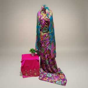 Best Quality Latest Stunning Fashion Somalian Maqbal DiracSet With Gold Glitter Work On Floral Pattern <b>Silk</b> <b>Fabric</b> For Partywear - Product Image 4