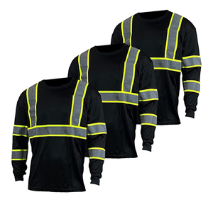 เสื้อยืดทำงานแบบสะท้อนแสงสำหรับผู้ชาย ANSI Class 2 แขนยาว มีกระเป๋า สีดำ ไซส์ S ปรับแต่งได้ - Product Image 1