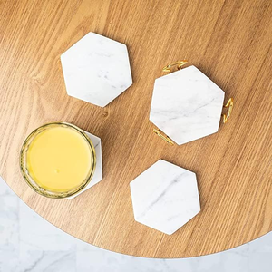 Coastal Style Luxury Eco-Friendly Round Marble <b>Coasters</b> Natural Stone <b>Table</b> Decor - Product Image 1