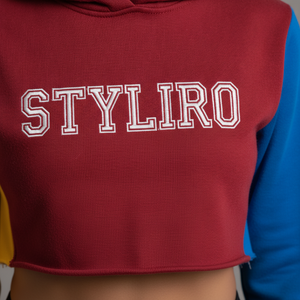 Sudadera con Capucha Corta de Bloques de Color para Mujer, Manga Larga, Tejido de Algodón, Transpirable, Moda Urbana Otoñal - Product Image 4