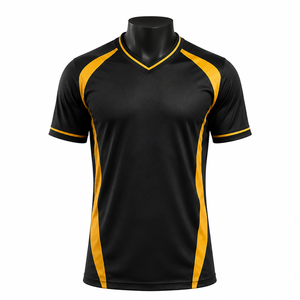 Fabricante de Camisetas de Fútbol Personalizadas, Negras y Doradas, Transpirables, 100% Poliéster, Antibacterianas, de Secado Rápido, Sublimadas - Product Image 1