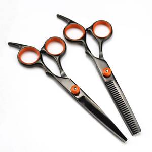 Ciseaux professionnels pour la coupe des cheveux, acier inoxydable 4CR13, pointe acérée, réutilisables, pour droitiers, manche long, accents orange, usage en salon - Product Image 1