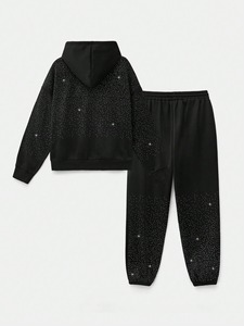 Survêtements en coton épais 100 % avec strass, respirants, personnalisables, avec sweat à capuche zippé et pantalon de jogging, nouvelle mode - Product Image 5