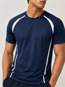 Camiseta de Manga Corta con Cuello Redondo para Hombre, Color Azul Marino, 100% Poliéster, Tejido Ecológico, Lavado, Corte Regular Informal - Product Image 2
