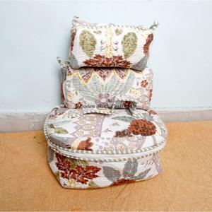 Handmade Women's Cotton Toiletry Bag Set Printed Makeup Vanity <b>Case</b> lightweight Fabric Cosmetic 3 Piece vanity with pouch set - Product Image 3