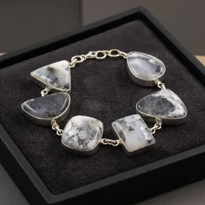 Bracelet en argent sterling 925 avec agate dendritique naturelle, bijou fantaisie fait main pour soirée, bracelet de mode - Product Image 5