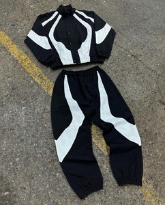 Men's 2-Piece <b>Set</b> Custom Logo Nylon <b>Gym</b> Running Wear <b>White</b> Piping Quick Dry Windbreaker Black Tracksuit Winter Printed - Product Image 4