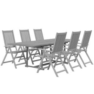 Juego de Comedor Plegable de 7 Piezas para Jardín, Madera de Acacia Sólida Gris, Muebles de Exterior Duraderos y Elegantes - Product Image 3