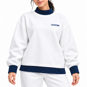 Sudadera Blanca Personalizada con Bordado, Cuello Redondo, para Mujer, con Detalles de Puntos, Informal, Otoñal, Tejida, 100% Algodón, Manga Larga - Product Image 1