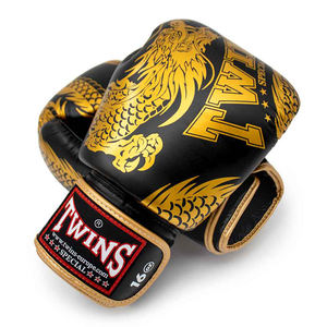 Twins Muay Thai Dragon Boxing <b>Gloves</b> And Shin Guards Set Leather Hook And Loop Sparring Training Black Gold Martial Arts Gear - Product Image 5