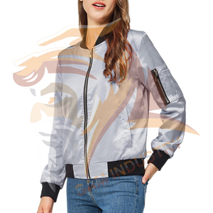 Women's Satin Fabric Bomber Jacket Full Zip Pockets Long Sleeve <b>Stand</b> Collar Casual Outerwear Women Satin Jacket - Product Image 3