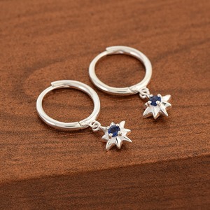 Venta al por mayor, nueva colección, pendientes de aro colgantes de plata de ley 925 con estrella polar y gema de cianita, joyería fina para mujer - Product Image 5