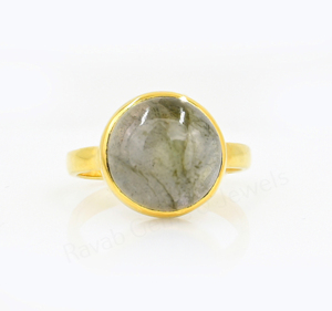 Handmade Natural Aventurine Gemstone Smooth 12mm 925 Silver 18K Gold Plated Bezel Setting Bohemian Style Wedding <b>Fine</b> <b>Ring</b> - Product Image 1