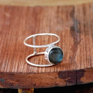 925 Sterling Silver Natural <b>Labradorite</b> Double Band <b>Ring</b> Handmade Bohemian Statement Jewelry for Women - Product Image 2
