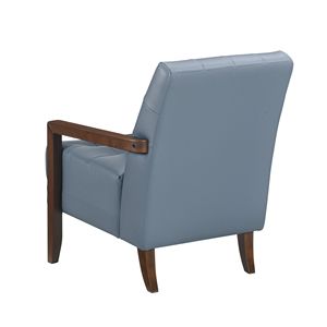 Poltrona Moderna in Pelle Blu con Finitura in Legno di Noce, Arredamento per Soggiorno - Product Image 6