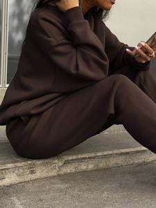 Custom Women's Fleece Tracksuit Set Quarter <b>Zip</b> Sweatshirt Jogger Pants Casual Loungewear Activewear OEM Supplier - Product Image 6