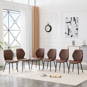 Set di 4 Sedie da Pranzo Moderne di Lusso in PU Trapuntato Marrone Diamantato con Gambe in Metallo Nero per Arredamento Cucina Imbottito - Product Image 1