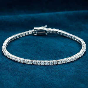 Pulsera de Plata de Ley de Lujo con Moissanita, Estilo Hip Hop, Corte Brillante Redondo, Cierre Ajustable, Unisex, para Fiestas - Product Image 1