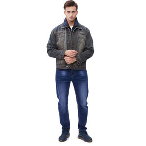 Veste en jean délavé pour homme, coupe droite, boutonnée, couleur unie, décontractée, pour l'automne, en coton, avec détails de surpiqûres - Product Image 6