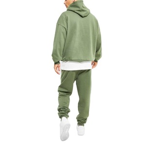 Ensemble de survêtement à capuche vert olive pour homme, 100% coton, coupe ample, sweat-shirt et pantalon décontractés, manches longues, couleur unie, vêtements d'automne - Product Image 2