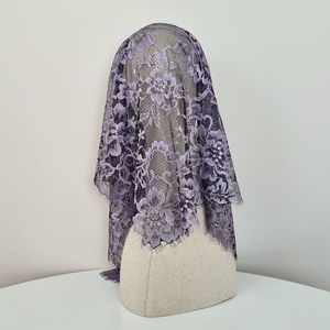 Elegant Romantic Classical Floral <b>Lace</b> Chapel Mass Mantilla Gift Women 110cm French Premium Korean Quality Purple - Product Image 2