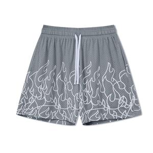 Shorts pour hommes en polyester noir à imprimé flamme, taille mi-haute, respirants, décontractés, imprimés par sublimation, avec cordon de serrage - Product Image 5