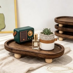 Wooden Oval <b>Storage</b> Tray Varnished Minimalist Design Single Tier Standing Type For <b>Table</b> Use Food Serving Tray - Product Image 1