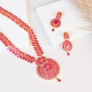 Wholesale Price Traditional South Indian <b>Ruby</b> Haram <b>Necklace</b> Set Bridal Jewelry for Women Gift for Her - Product Image 3