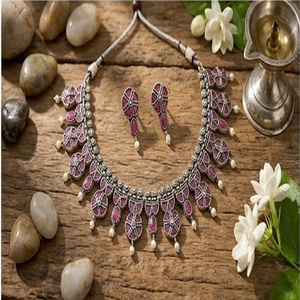 DIVYORO Vintage Style Copper Alloy Ornate <b>Necklace</b> and Earrings Set with Adjustable Length Classic Design for Women - Product Image 2
