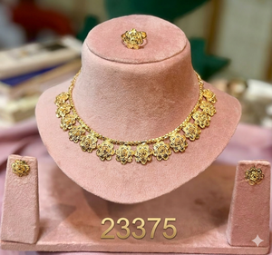 Juego de Joyería de Boda y Compromiso de Aleación de Zinc Chapado en Oro de 24K con Circonitas, Estilo Vintage de Dubái, Collar y Aretes para Mujer, India - Product Image 5