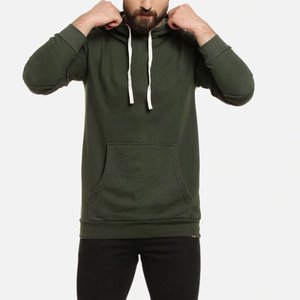 Sweat-shirt à capuche vert olive pour homme, 100% coton, coupe classique, pull décontracté avec poche avant et cordons de serrage blancs - Product Image 5