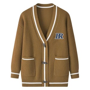 Suéter Cárdigan Varsity de Otoño para Hombre con Bordado de Letras Personalizadas, Manga Larga, Cuello en V, Algodón - Product Image 2