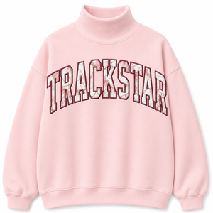เสื้อสเวตเชิ้ตคอเต่าสีชมพูอ่อน Trackstar ลายตัวอักษรลายหินอ่อนสีทอง แขนยาว สำหรับเสื้อผ้าสั่งทำขายส่ง - Product Image 1