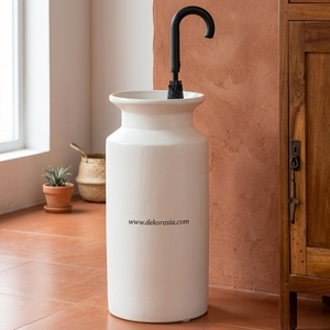 Tanung Petit Vase Cylindrique Blanc Rustique en Terre Cuite, Support de Parapluie Artisanal en Céramique, Pot de Sol en Gros - Product Image 4