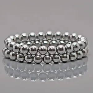 Pulsera Elástica de Cuentas de Hematita Natural Recubierta de Plata de 8mm, con Bola Lisa, Regalo Moderno, Unisex, Religioso, Hindú - Product Image 1