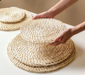 <b>Boho</b> Rustic Water Hyacinth Placemat Round Hand Woven Table Mat Heat Insulation Casserole Mat Custom Size Origin Vietnam - Product Image 4